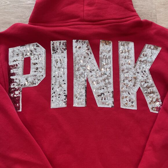 PINK Sequin Red Pullover Sweatshirt-Size L - Picture 5 of 7